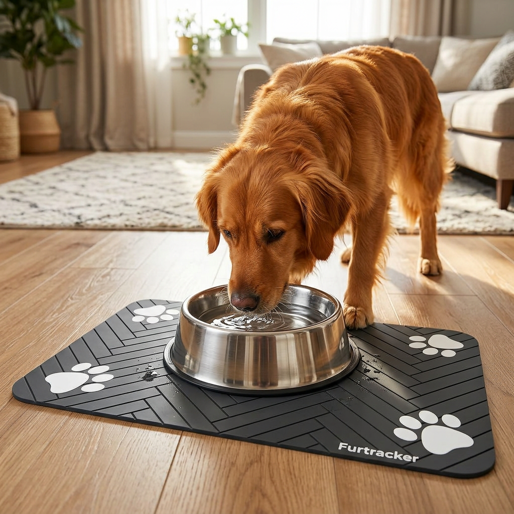 FurTracker™ Pet Feeding Mat — Non-Slip Waterproof Food Mat for Dogs & Cats