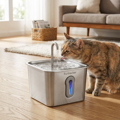 FurTracker™ Stainless Steel Cat Water Fountain — 4L Ultra-Quiet Automatic