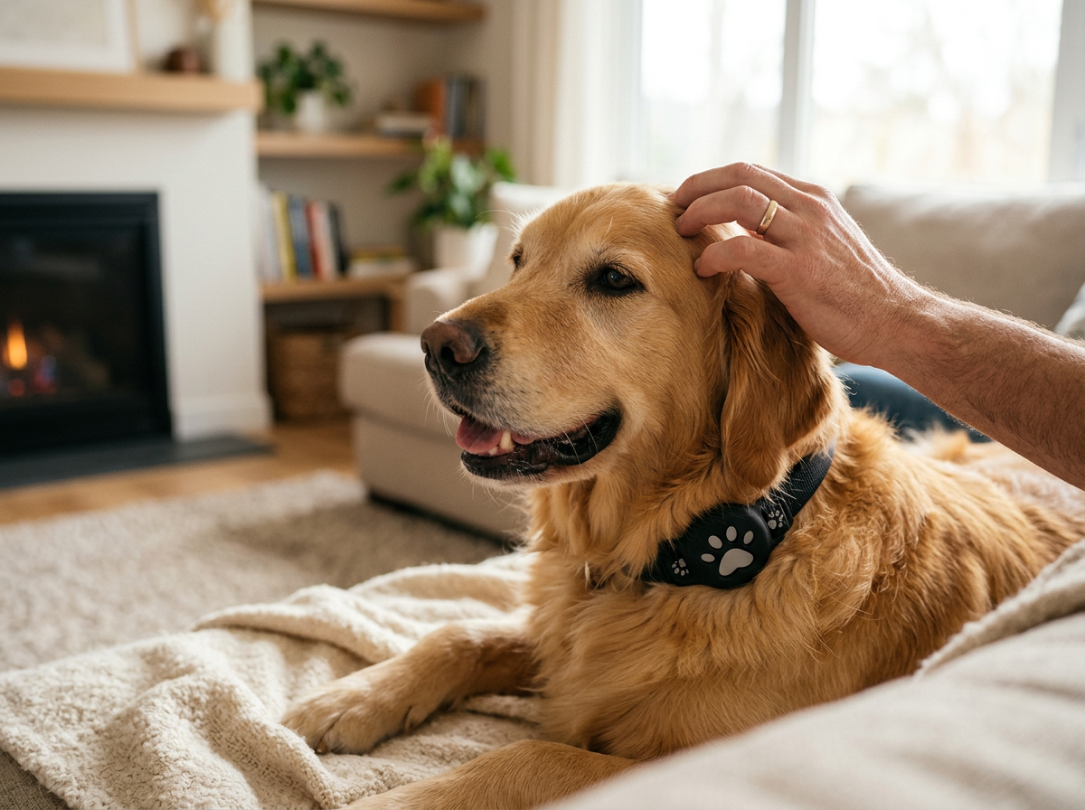 FurTracker GPS pet tracker attached to dog collar