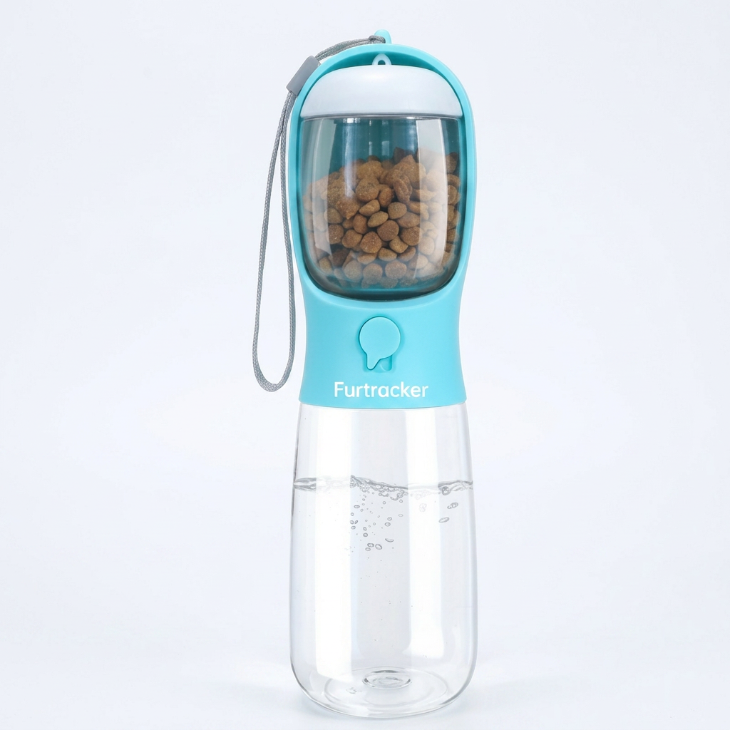 FurTracker™ Dog Cat Water Bottle — Portable Outdoor Water Dispenser with Food Storage
