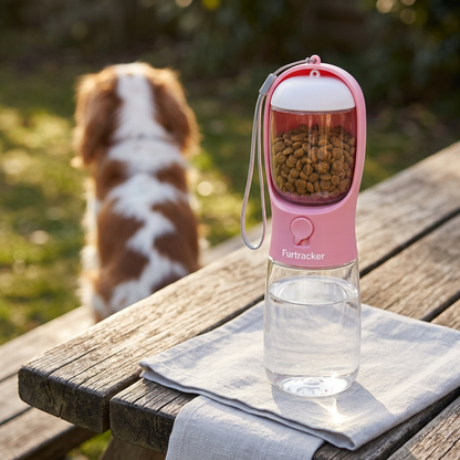 FurTracker™ Dog Cat Water Bottle — Portable Outdoor Water Dispenser with Food Storage