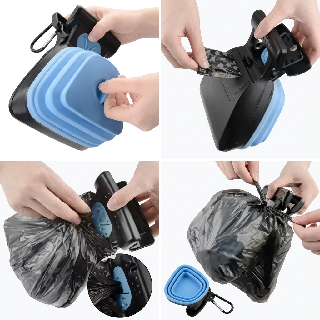 Foldable Pet Pooper Scooper with Decomposable Bags — Portable Dog Waste Picker & Excreta Cleaner
